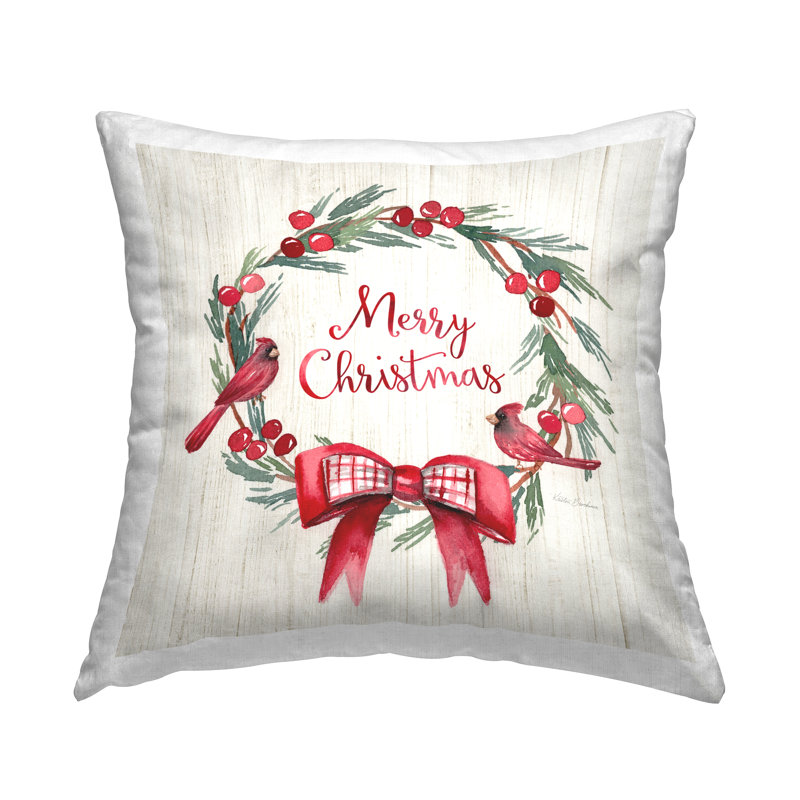 Coussin décoratif "Merry Christmas Holly Wreath" par Kristen Brockmon