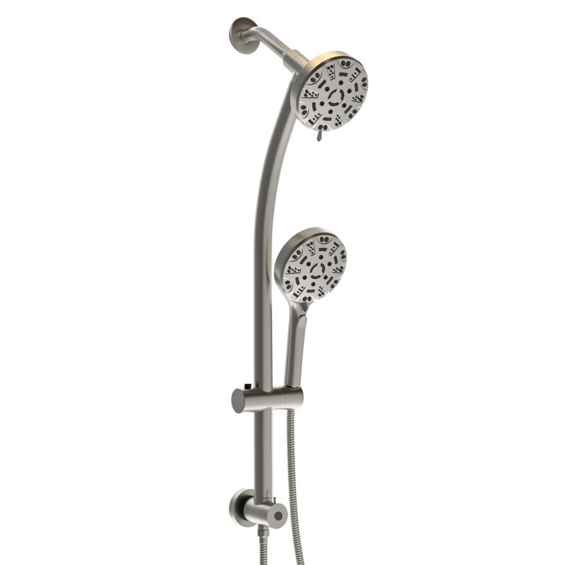 Multi Function Shower - 4.7" Rain Showerhead, 8 Hand Shower, Stainless Steel Hose, Adjustable Holder, Slide Bar, Angle Brushed Nickel Head System With Holder