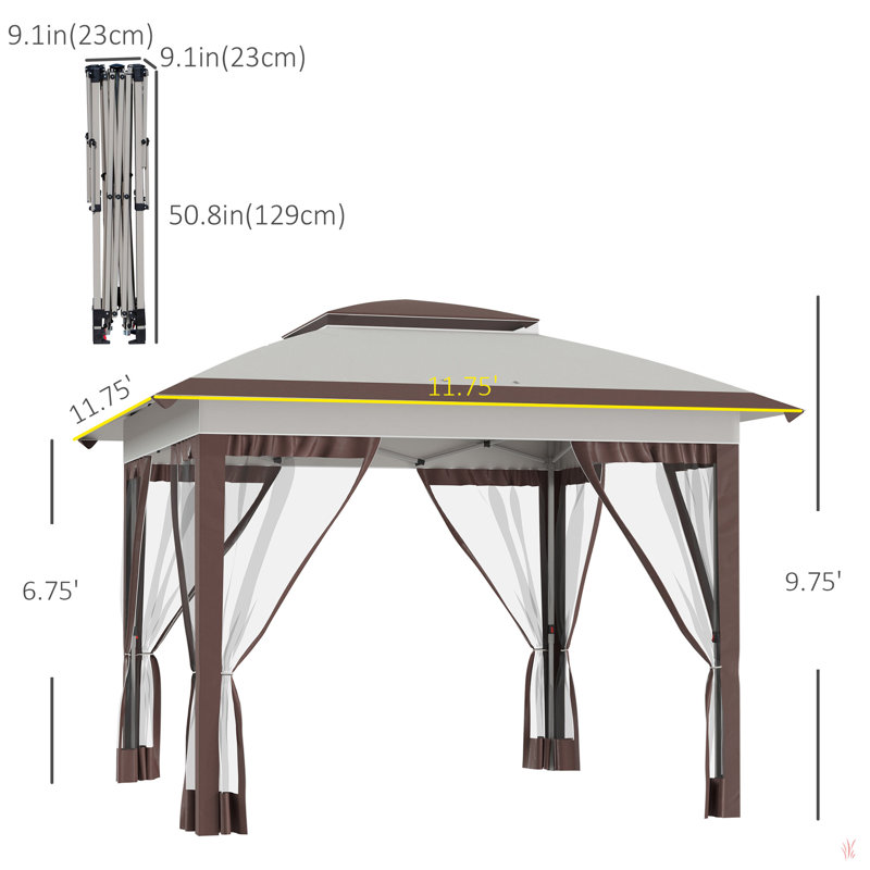 Tente à auvent escamotable de 12 pi x 12 pi avec filet et sac de transport Outsunny, Multi-couleur