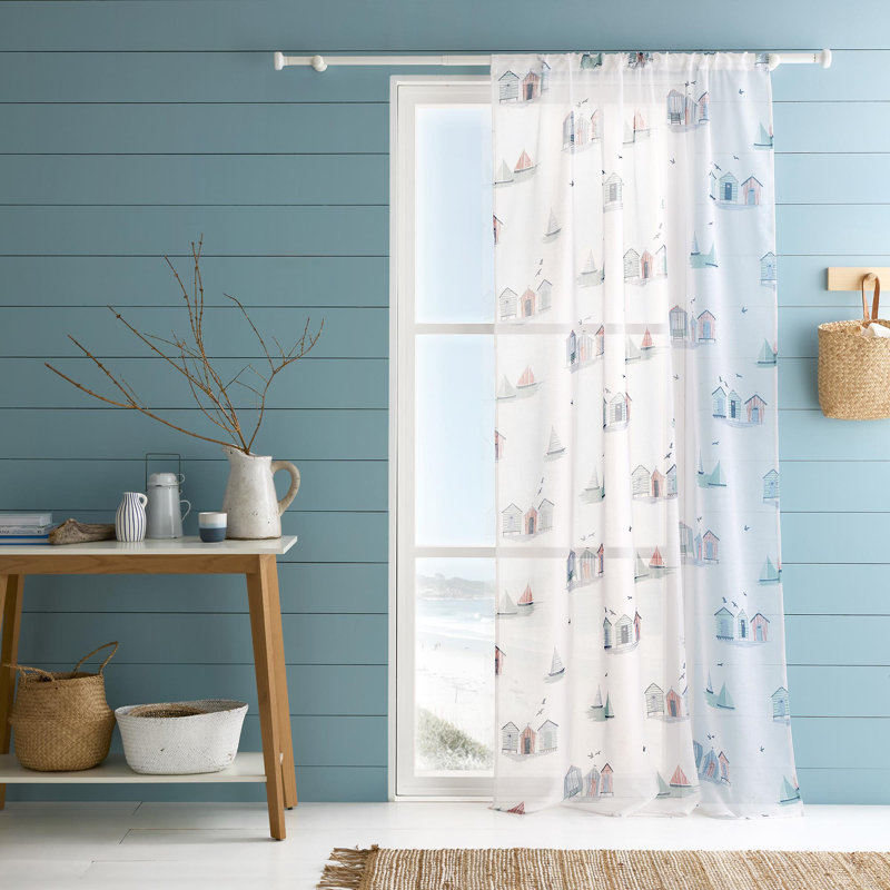 Beach Huts 100% Recycled Polyester Sheer Single Panel, 140cm Width x 137cm Drop