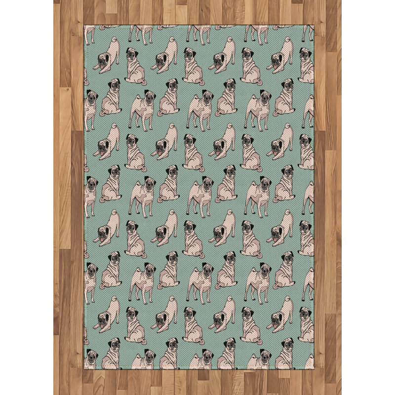 Pug High Density Long Fiber Poly Threads Decorative Area Rug Carpet, Rectangle 4' x 5'8"