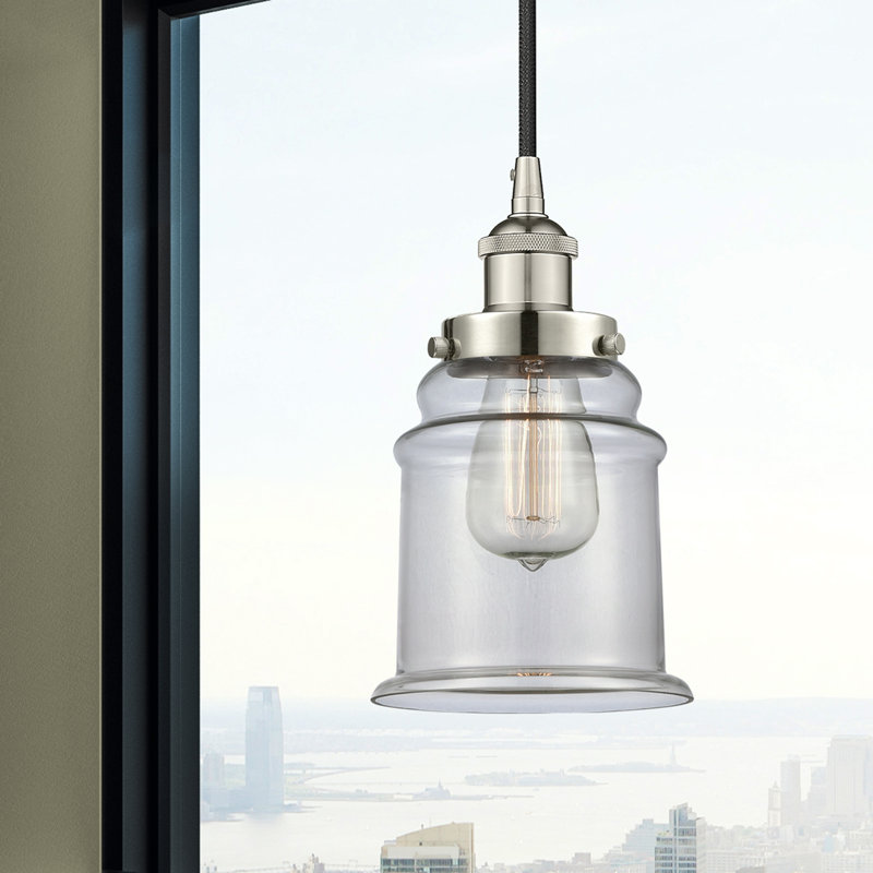 Luminaire suspendu en forme de cloche à 1 lumière Amiriya, Transparent, Nickel poli, H 11 po x l 6 po x P 6 po