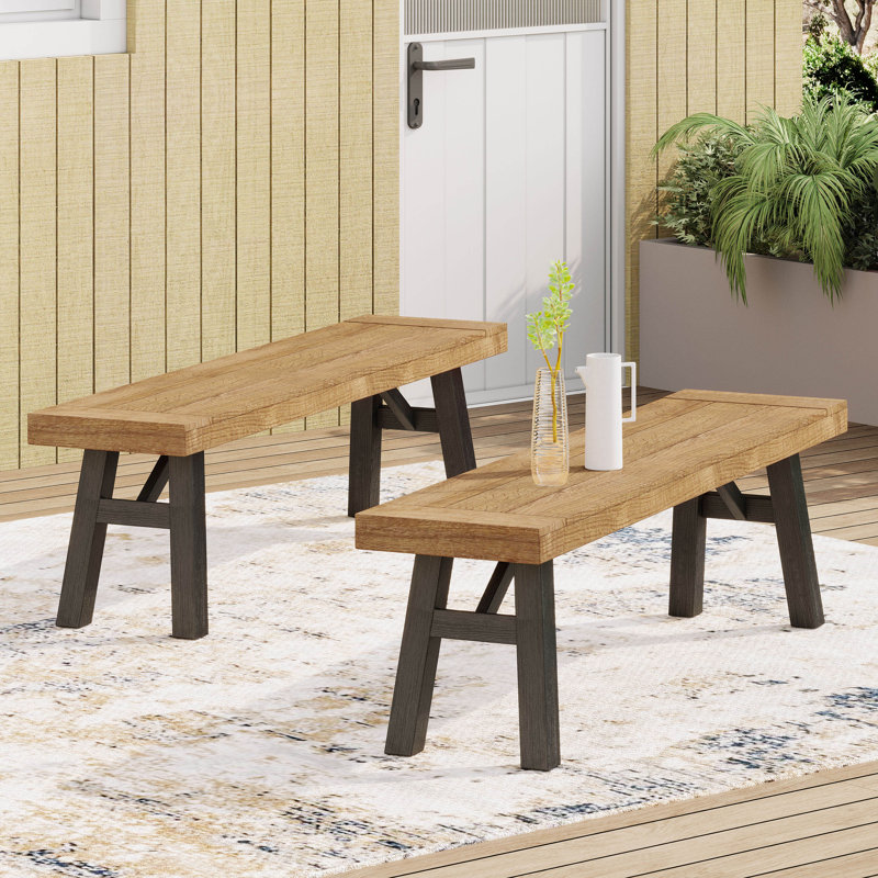Banc de pique-nique en bois Tacito, Gris brossé / acajou brossé