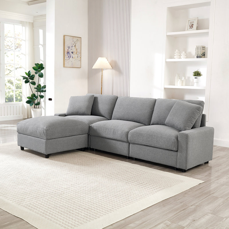 Canapé modulaire modulaire, ensemble de canapé en forme de L de 103 pouces pour le salon, canapé convertible 3 places avec repose-pieds mobile, ensemble de bricolage, 3 rangements, tissu en polyester (gris)