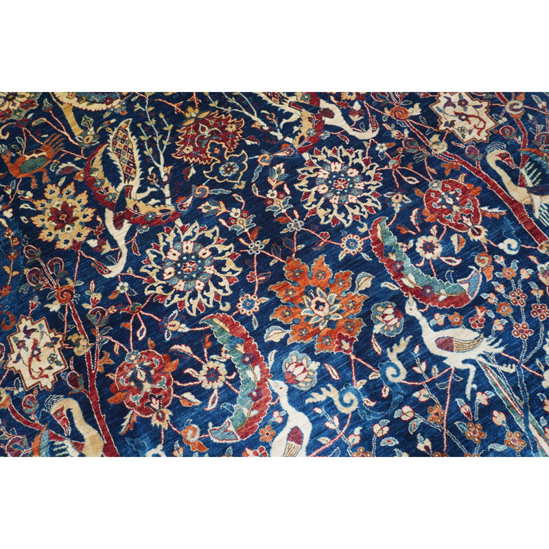 Tapis bleu marine et rouge de haute qualité noué à la main