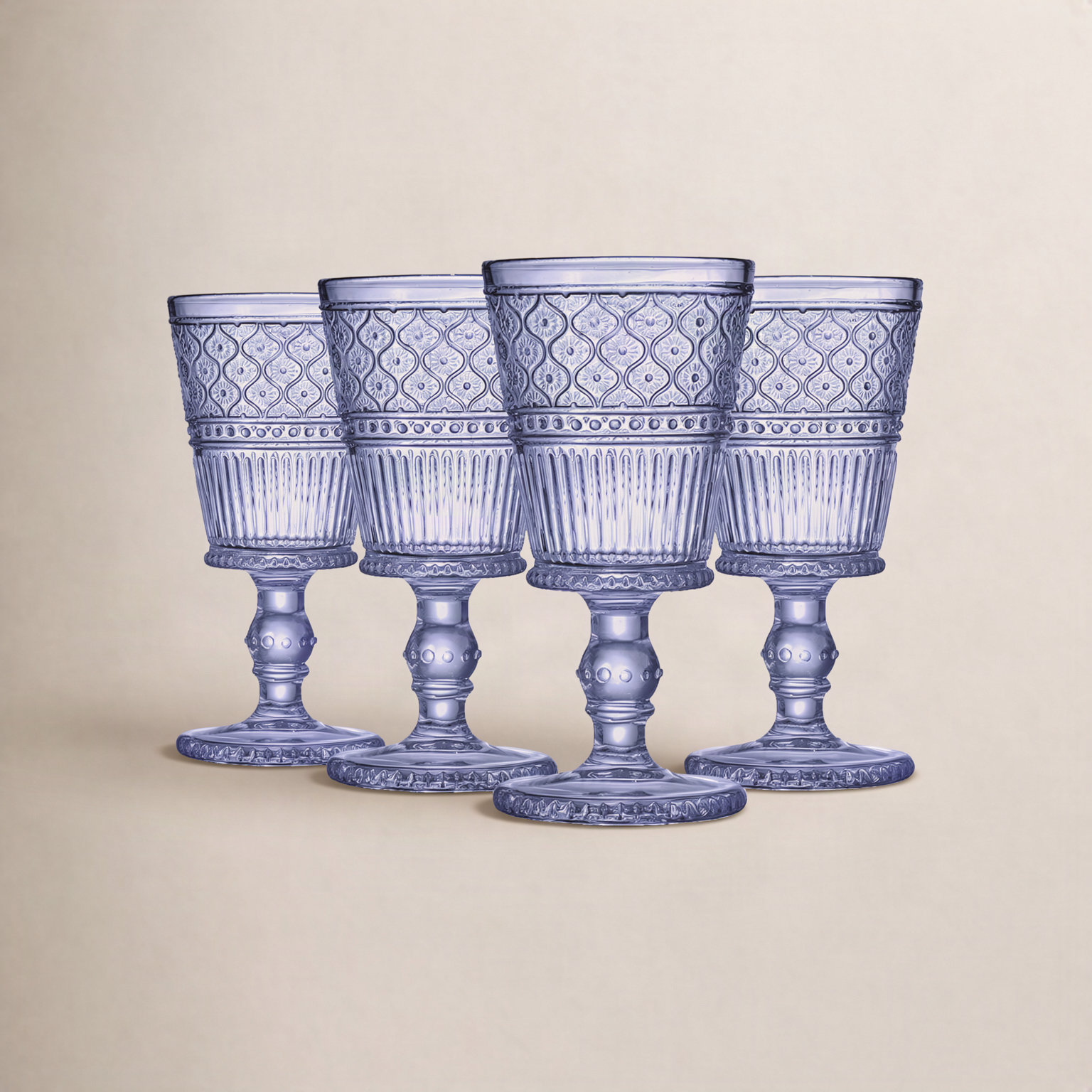 Claro Ribbed Crystal Goblet, Blue