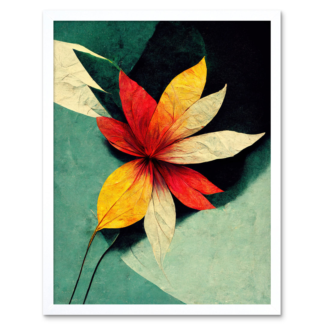 Abstract Flowers Teal Red Yellow - Art Prints