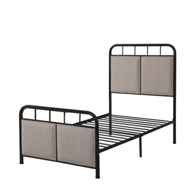 Base de lit simple tapissier en lin avec tête de lit et pied de lit en tissu