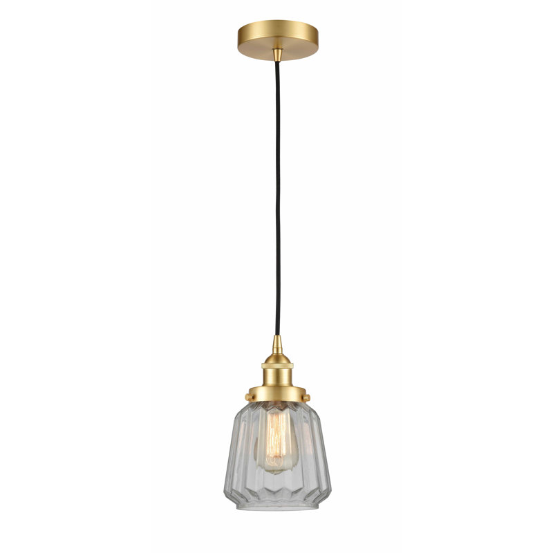 Luminaire suspendu conique à 1 lumière Caggiano, Or satiné, Transparent