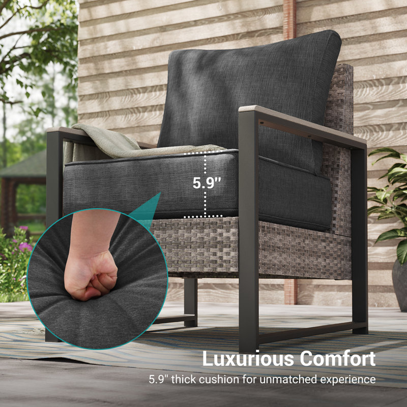 5 Piece PE Rattan Conversation Set with Side Table, Black Gray