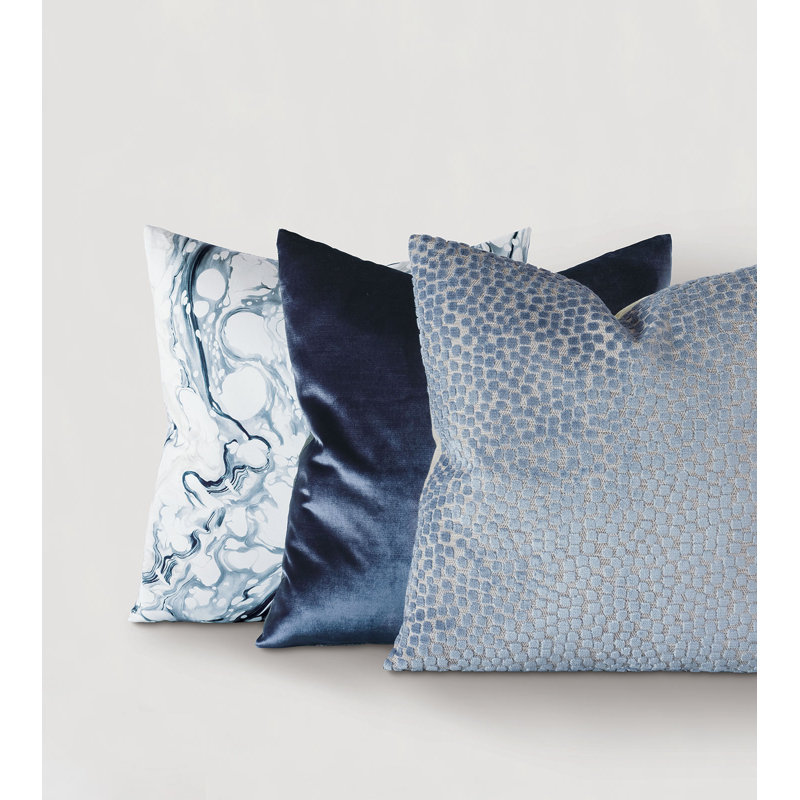 Velvet Square Pillow Cover & Insert, Jett Blue, Feather