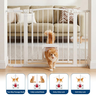 Barrière de sécurité pour bébé et animaux de compagnie à fermeture automatique, fixation par pression, largeur 76-104 cm, en acier robuste pour portes, couloirs et escaliers - Double verrouillage, installation sans perçage - Noir/Blanc