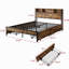 Grand lit à 4 tiroirs, plateforme en métal avec tête de lit en bois, station de charge, rangement pour lit au look classique, plateforme, méthode d'assemblage facile