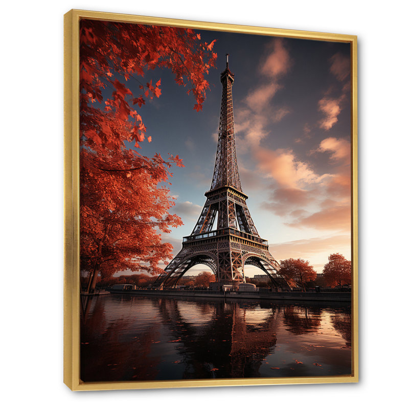 Iyaaz France Eiffel, enchantement sur toile, H 32 po x l 24 po x P 1 po, Cadre flottant doré