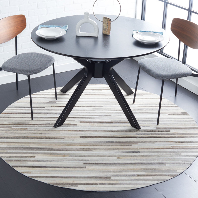 Sechrist Hand Woven Leather/Felted Cloth Abstract Rug in Gray/Ivory, Round 6'