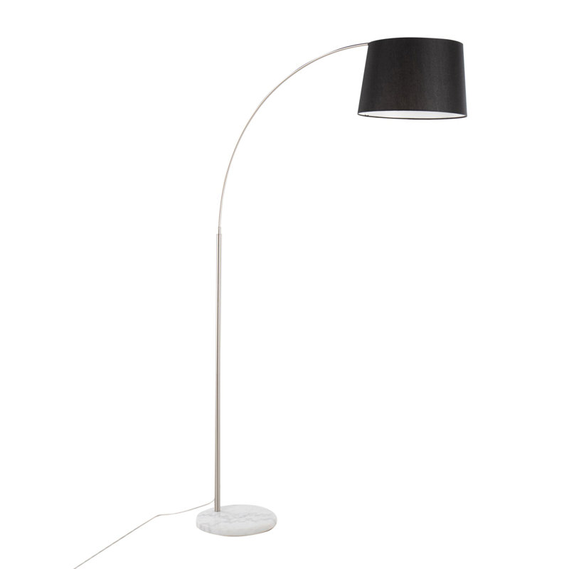 Lampe sur pied contemporaine en marbre blanc et nickel avec abat-jour en lin noir
