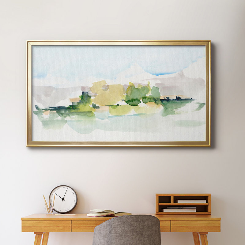 Tangerine Sunset I - peinture encadrée, H 10,5 po x l 18,5 po x P 1,5 po, Pas de tapis, Toile encadrée dorée