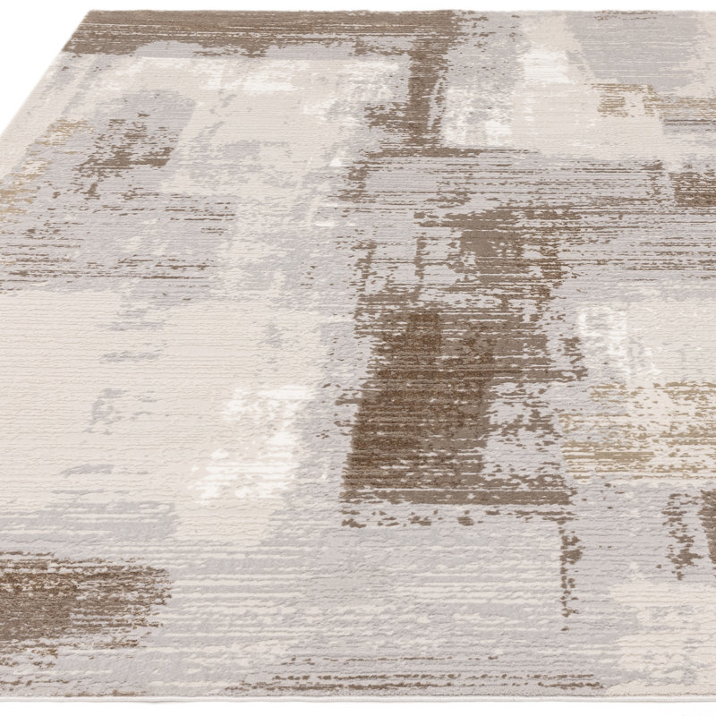 Caydren Abstract Machine Woven Beige Area Rug, Rectangle 80 x 150cm
