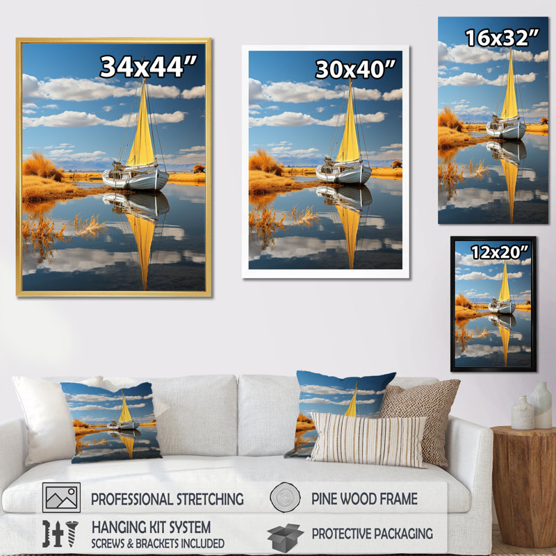 Impression sur toile Dinnington Boat Sailing On The I, Cadre photo noir, H 32 po x l 16 po x P 1 po