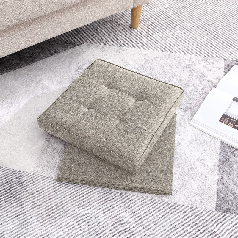 Hilsa Upholstered Ottoman, Beige Linen Blend