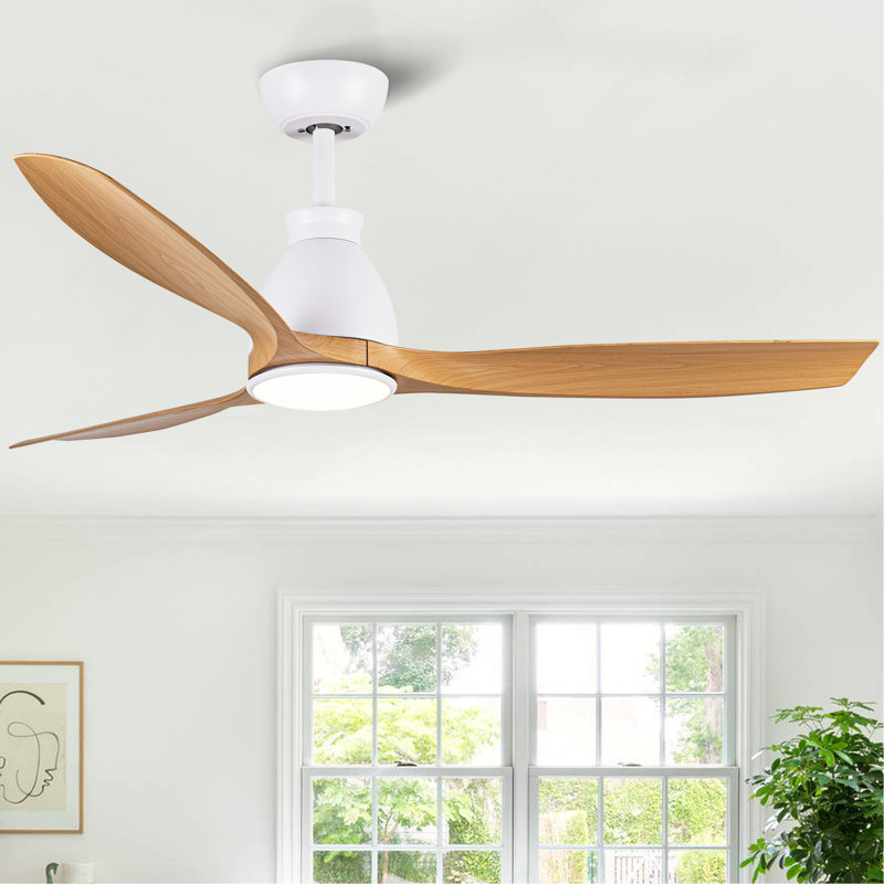 Ventilateur de plafond d'intérieur 52 pouces avec DEL intégrées - blanc mat avec pales à grain de bois brun antique, Naturel