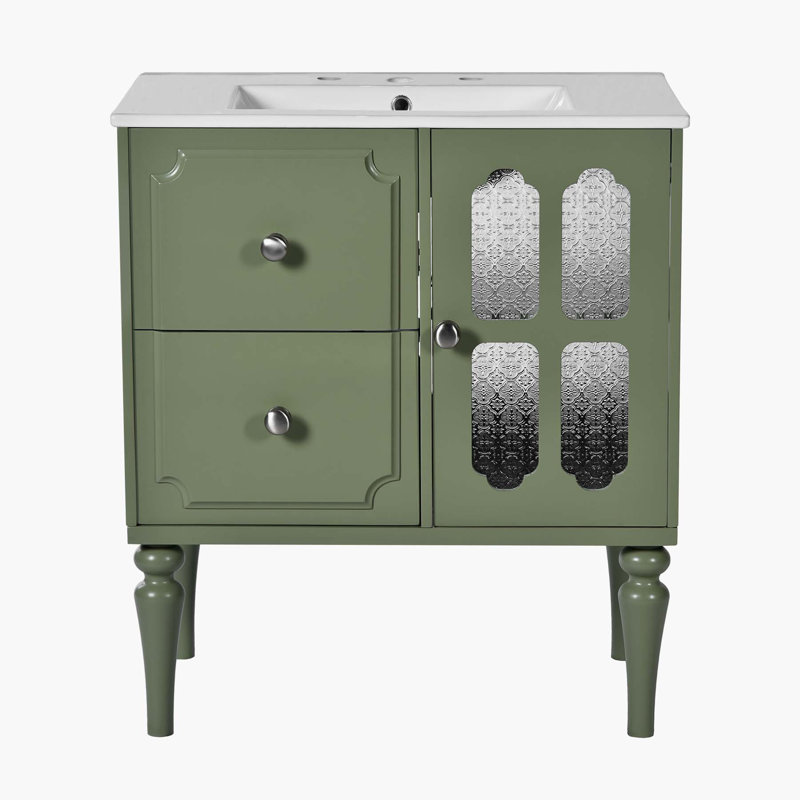 Retro Style 30'' Bathroom Vanity with Resin Sink Combo, Green