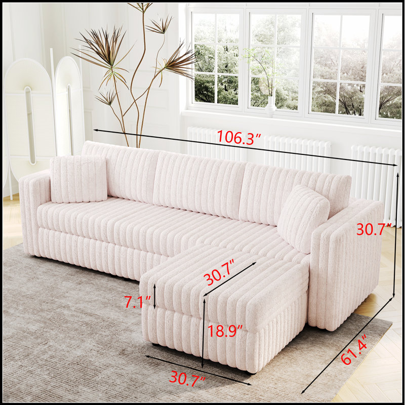Canapé moelleux pour 3 personnes avec rangement à relevage hydraulique et repose-pieds assorti pour une vie confortable et élégante