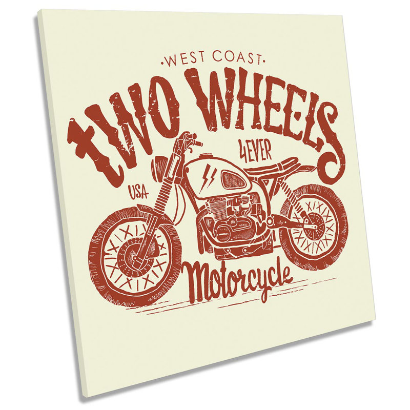 Two Wheels 4Ever Motorcylce Picture CANVAS WALL ART Square Print, 60cm H x 60cm W x 2cm D