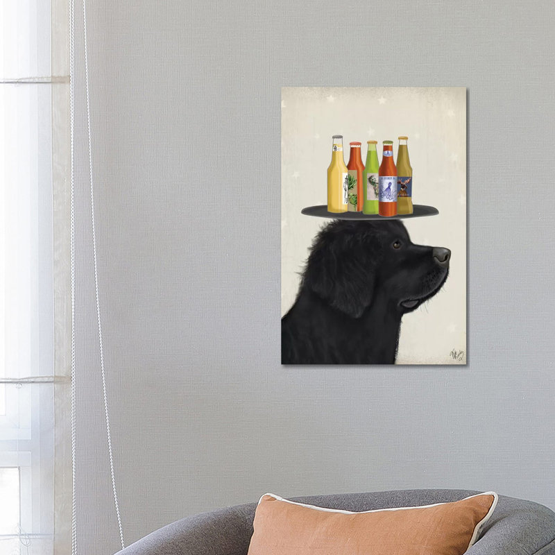 Terre-Neuve amateur de bière par Fab Funky - impression sur toile tendue, H 26 po x l 18 po x 1,5 po