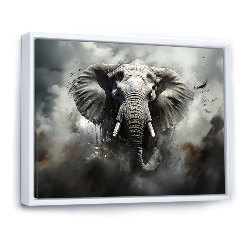 «Elephant Symphony Stampede I» sur toile, H 24 po x l 32 po x P 1 po, Cadre flottant blanc