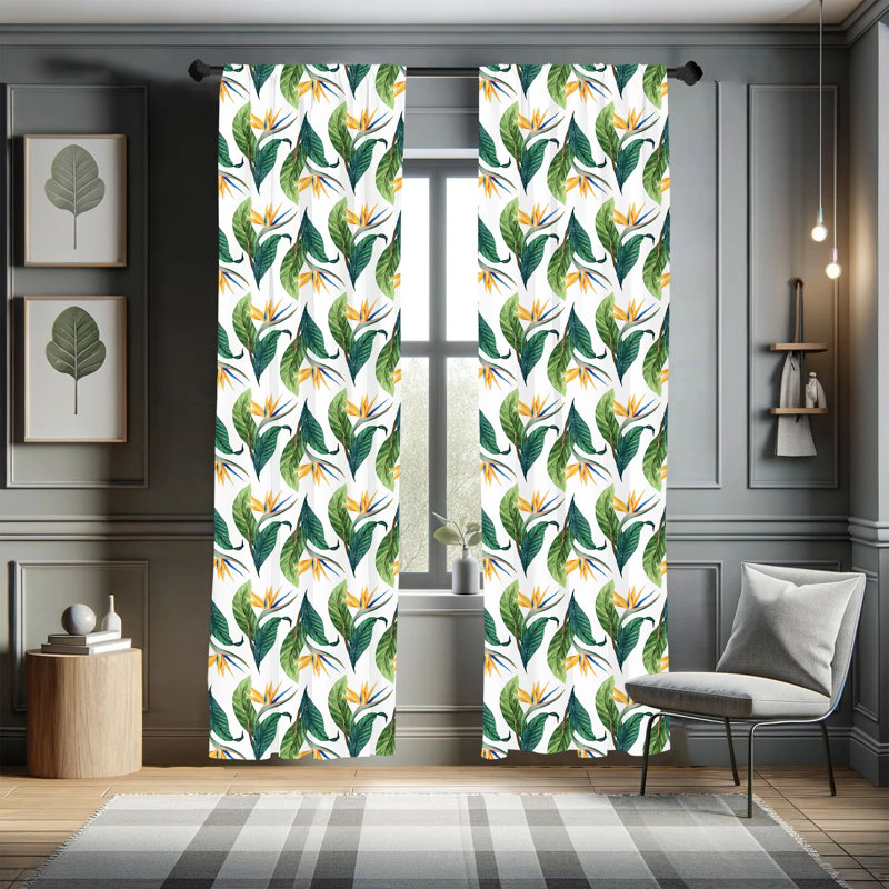 Exotic Floral Semi-Sheer Rod Pocket Curtain Panels, 28" x 95"