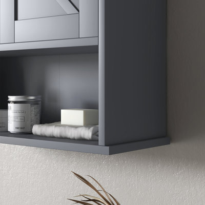 Armoire de salle de bain murale grise avec armoires de rangement ajustables et élégantes