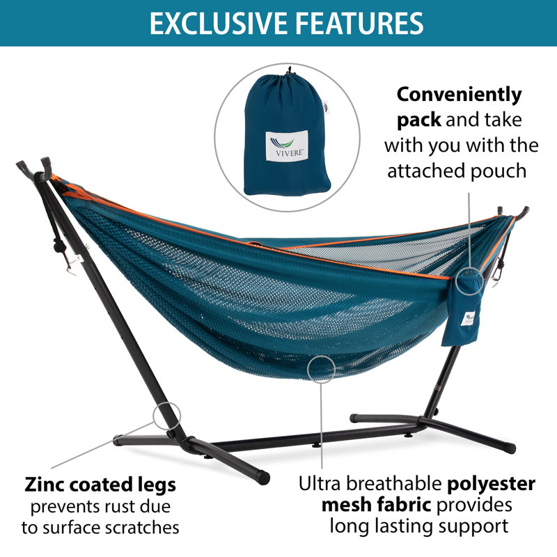 Terrence Double Classic Hammock with Stand, Blue/Orange
