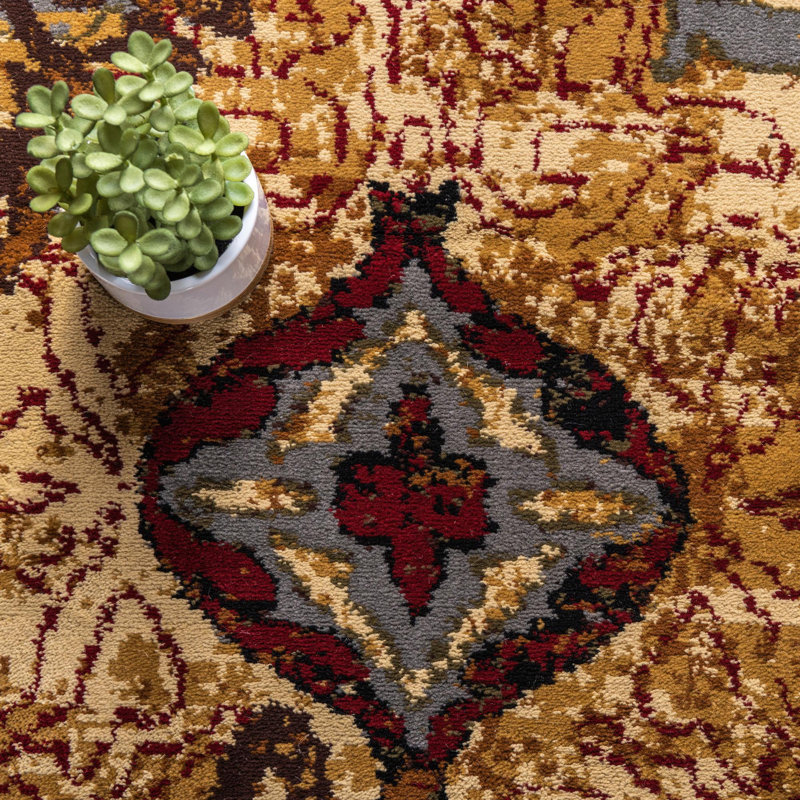 Eelijah Abstract Red/Cream Area Rug, Rectangle 7'1" x 10'