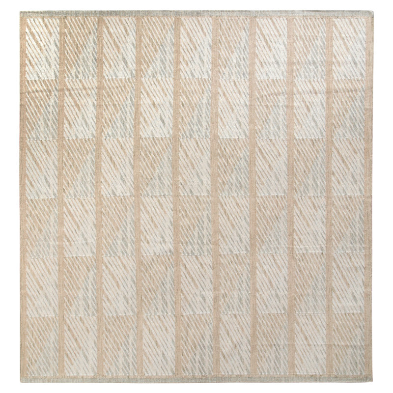 Scandinavian Hand Knotted Wool Geometric Area Rug, Rectangle 12' x 15'