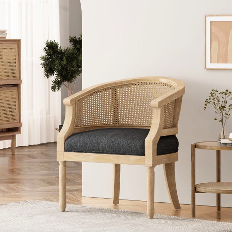 Chaise d'appoint classique gris anthracite avec sangle de canne et base rembourrée élégante, Gris anthracite