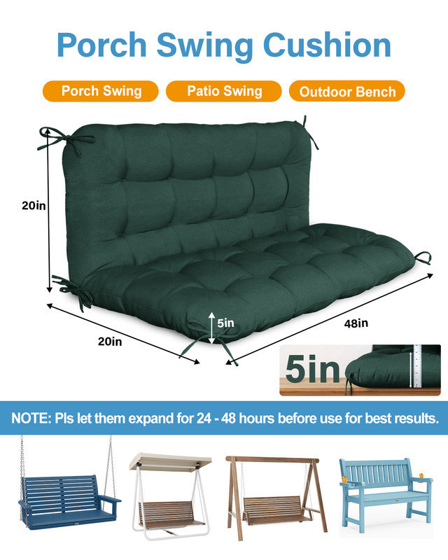 Waterproof Porch Swing Cushion Outdoor Bench Cushion for 2-3 Seater, Green
