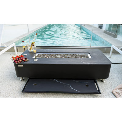 Rectangle Concrete Smokeless Fire Pit Table with Lid
