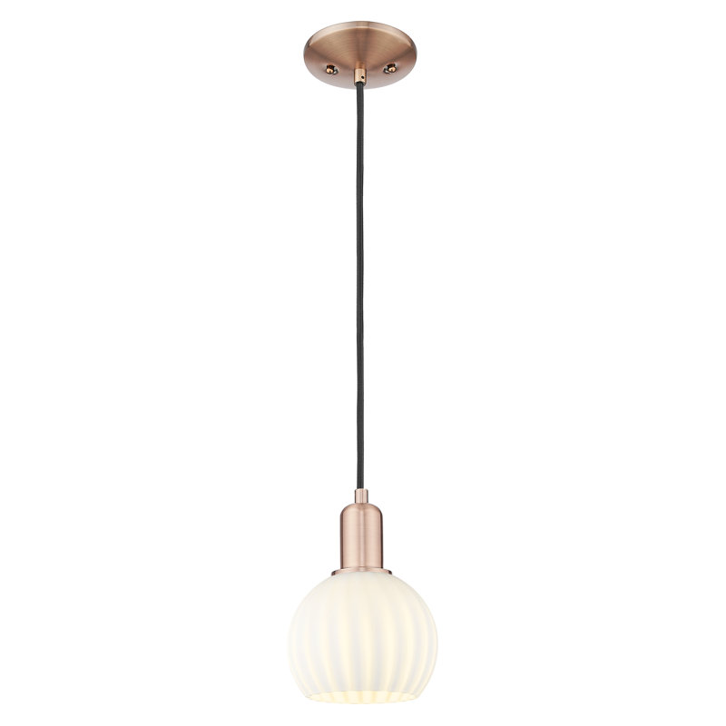 Arcadia - Blanc vénitien - Mini-luminaire suspendu à cordon 1 lumière 6 po, H 8,83 po x l 6 po x P 6 po, Cuivre antique