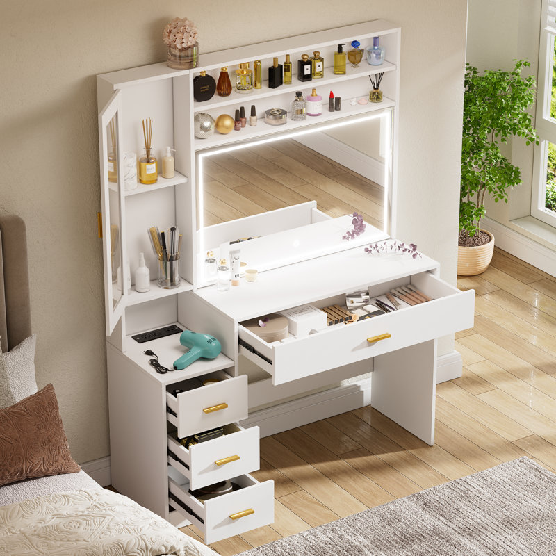 Makeup Vanity With Led Lighted Mirror