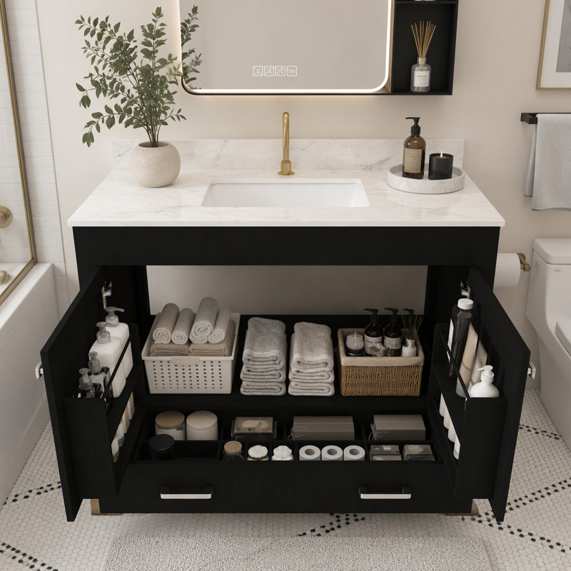 Freestanding Standard Single Vanity Bathroom Vanity With Stone Top