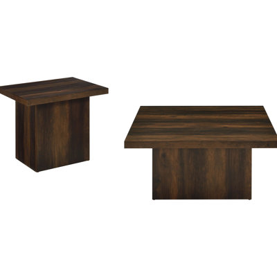 Square Coffee And End Table In Dark Pine, Made Of Engineered Wood Suitable For Open-concept Designs Pine , Featuring Bold Plinth Bases Clean Silhouett