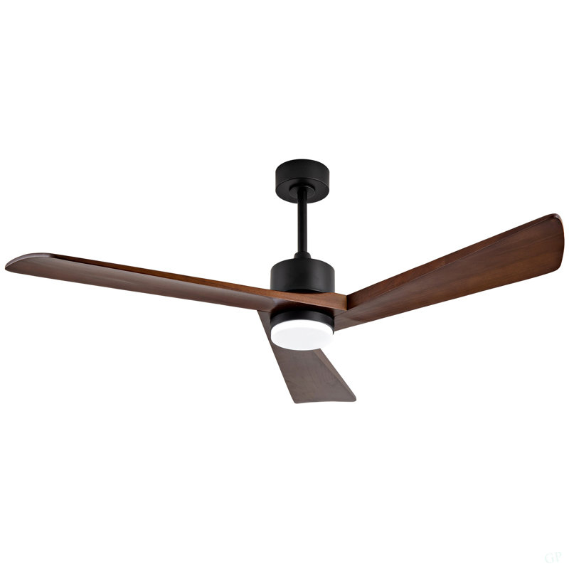 Ventilateur de plafond de 60 pouces avec lumière et télécommande, 3 pales en bois massif noyer, moteur à courant continu silencieux, 6 vitesses 5000 CFM, DEL à 3 couleurs à intensité variable avec mémoire, minuterie et fonction réversible pour le salon, la chambre à coucher