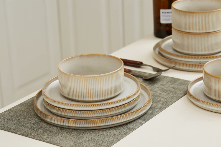 light gray stoneware dinnerware set