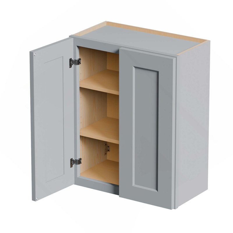 Armoire murale en bois massif de 24 pouces avec portes à fermeture douce et tablettes réglables pour la cuisine, la salle de bain et la buanderie