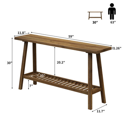 Solid Reclaimed Wood Console Table with Shelf