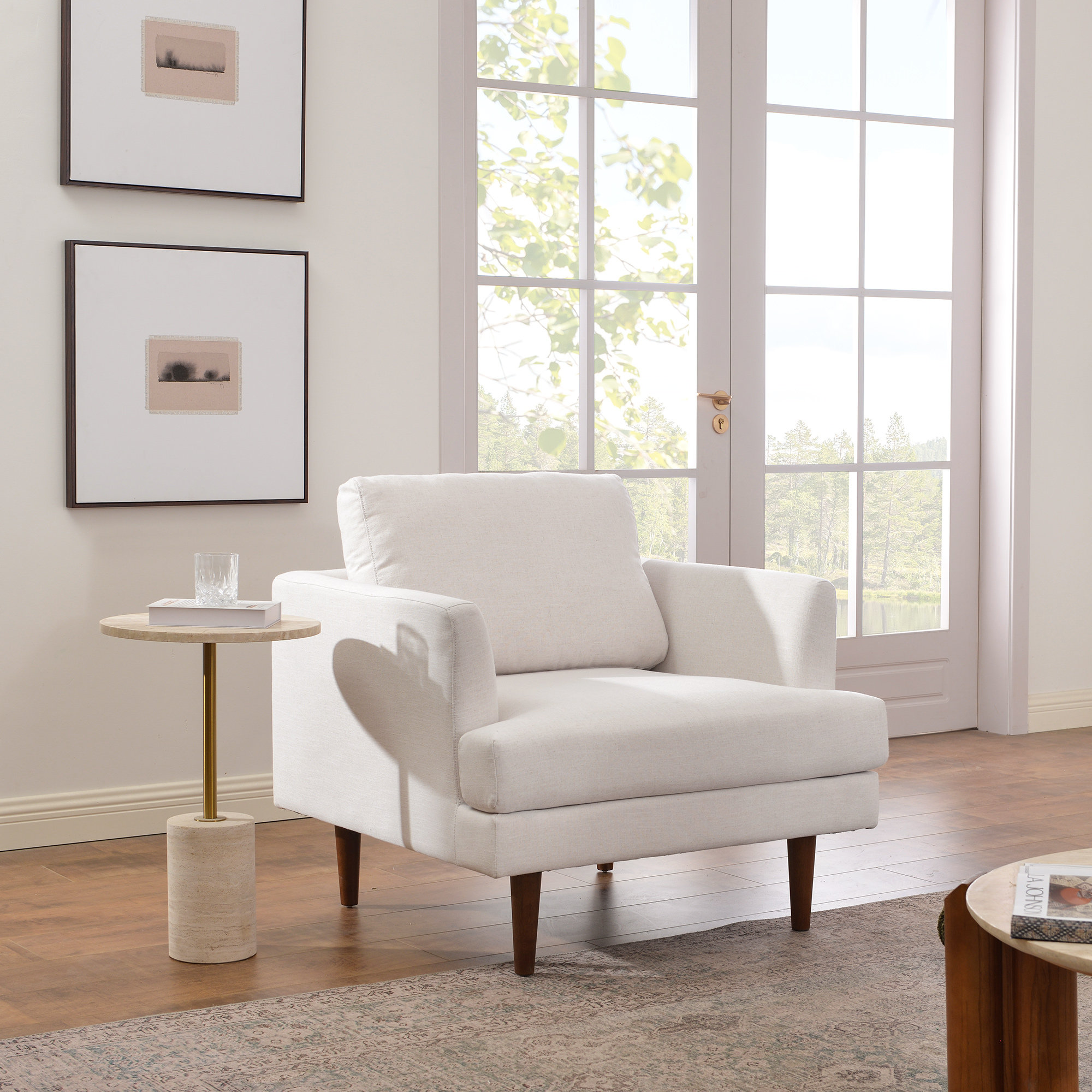 Miller Upholstered Armchair, Ivory Linen Blend 