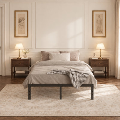 14 Inch Queen Bed Frame with Headboard, Metal Platform Bed with Underbed Storage Noise-Free, Easy Assembly, No Box Spring Needed, Black