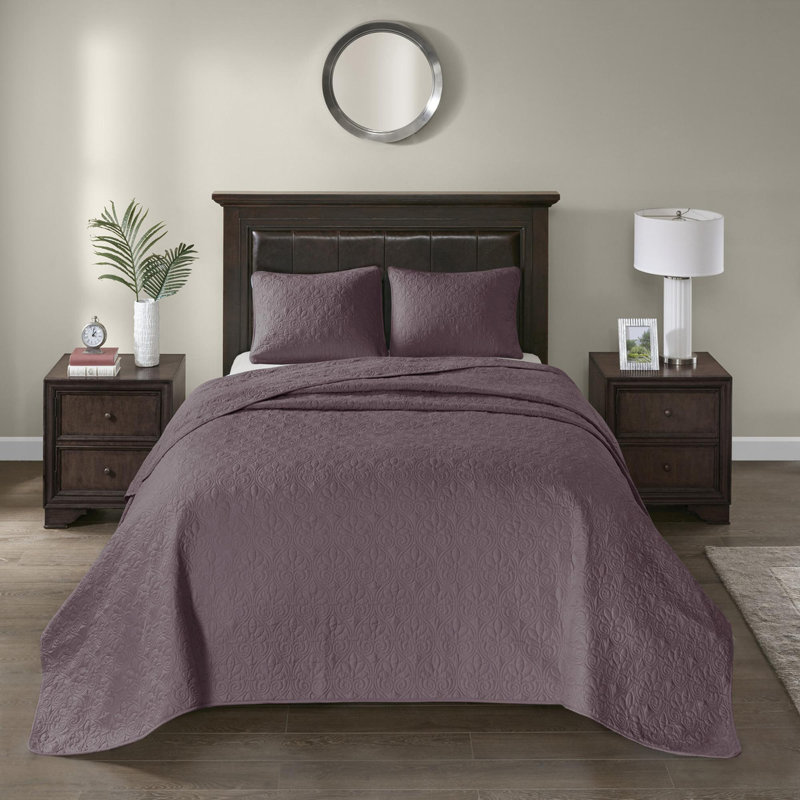 Ensemble de courtepointe réversible 4 pièces, Courtepointe pour très grand lit + 2 tailles déc, Mauve