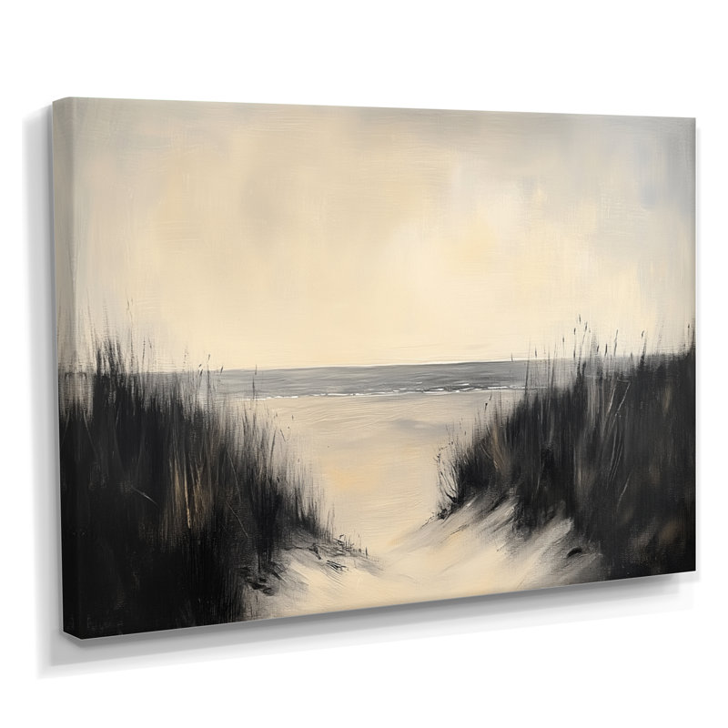 Herbe des dunes côtières - Tableau sur toile Black Beach, H 16 po x l 32 po, Toile tendue